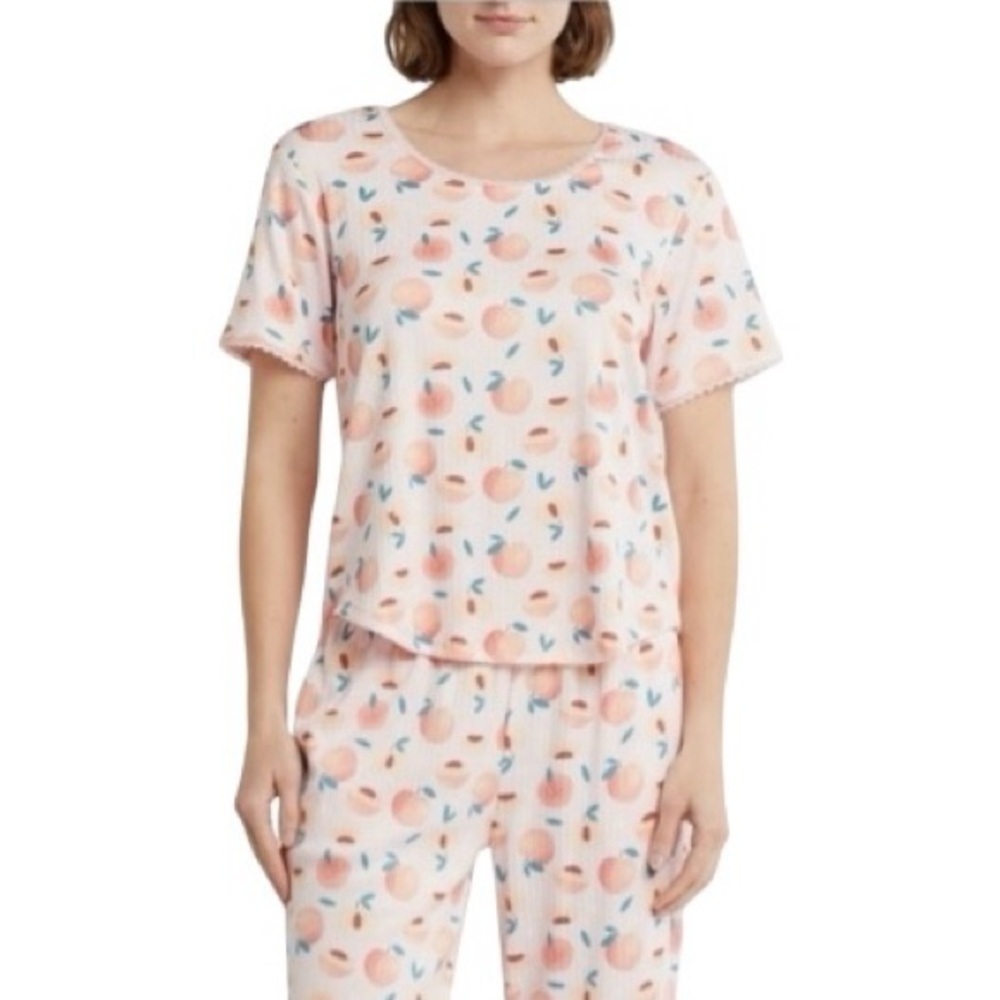 PJ Couture Lace Trim Rib Pink Pajama Set 2 Piece NWT M L Peaches